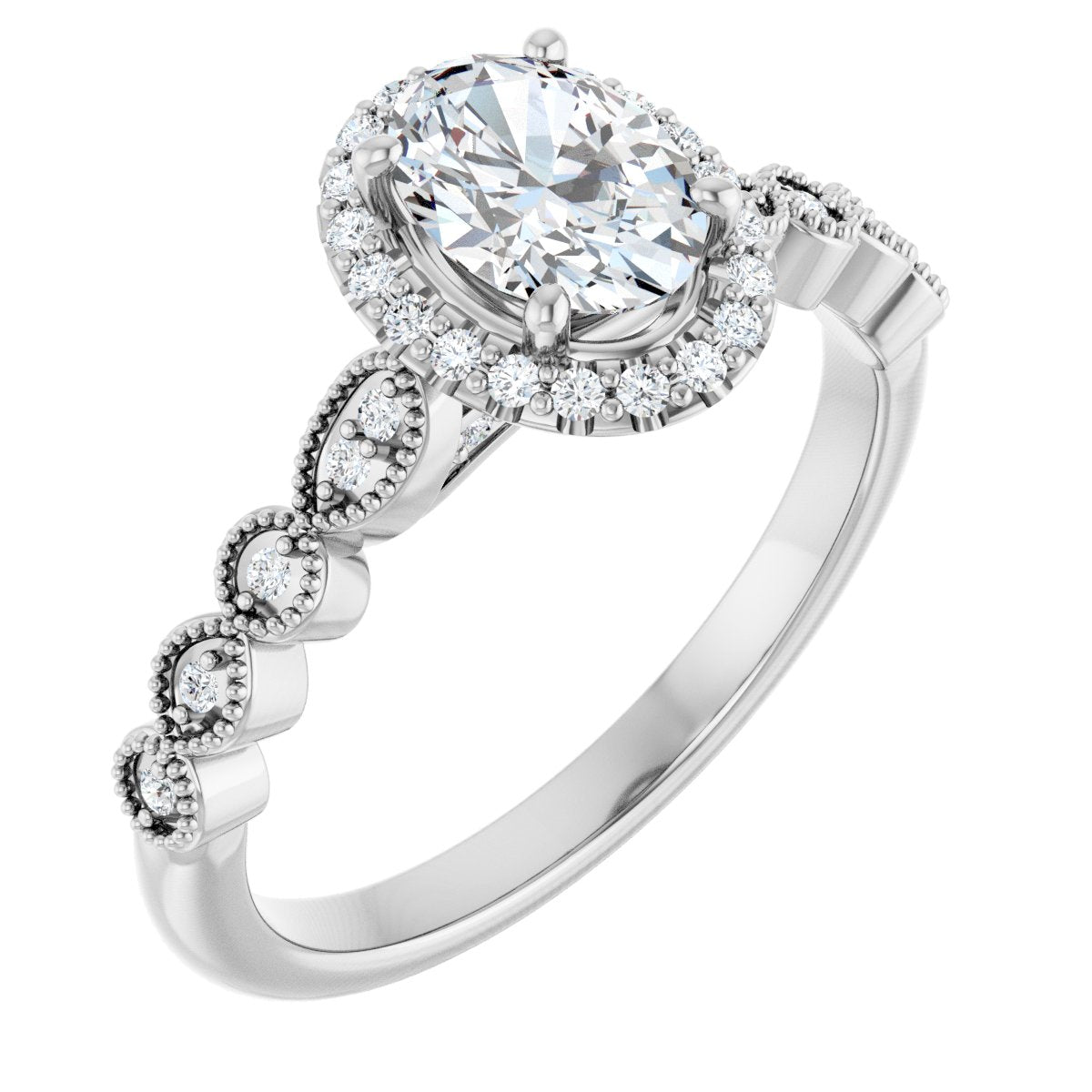 Natural Diamond Oval Halo-Style Engagement Ring Semi-Mount - Platinum - Series 123385
