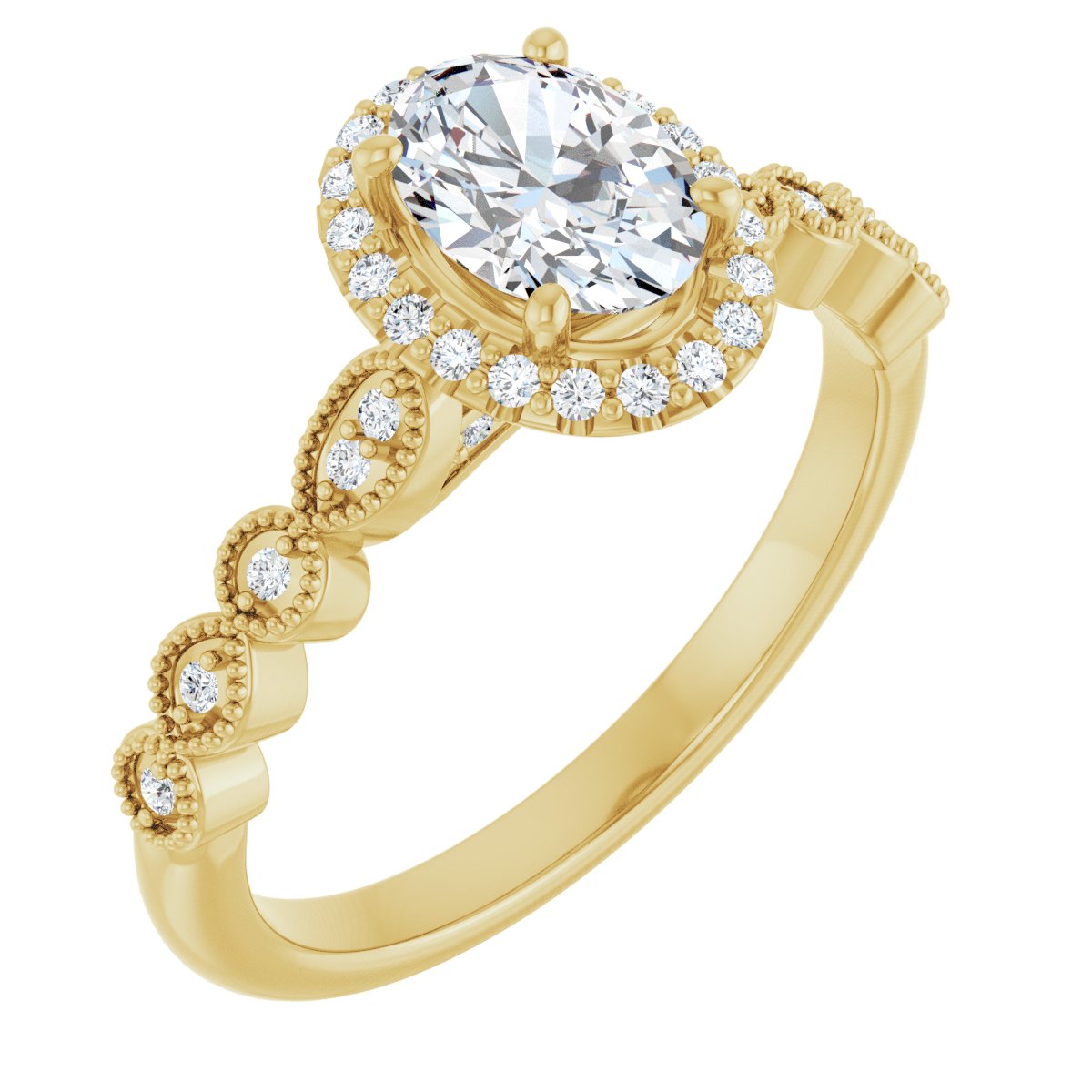 Natural Diamond Oval Halo-Style Engagement Ring Semi-Mount - 14K Yellow Gold - Series 123385