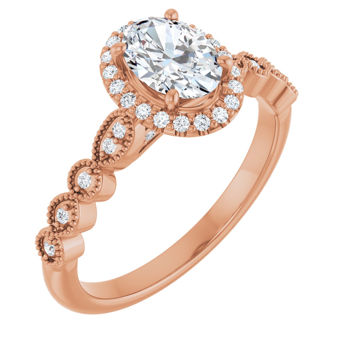 Natural Diamond Oval Halo-Style Engagement Ring Semi-Mount - 14K Rose Gold - Series 123385