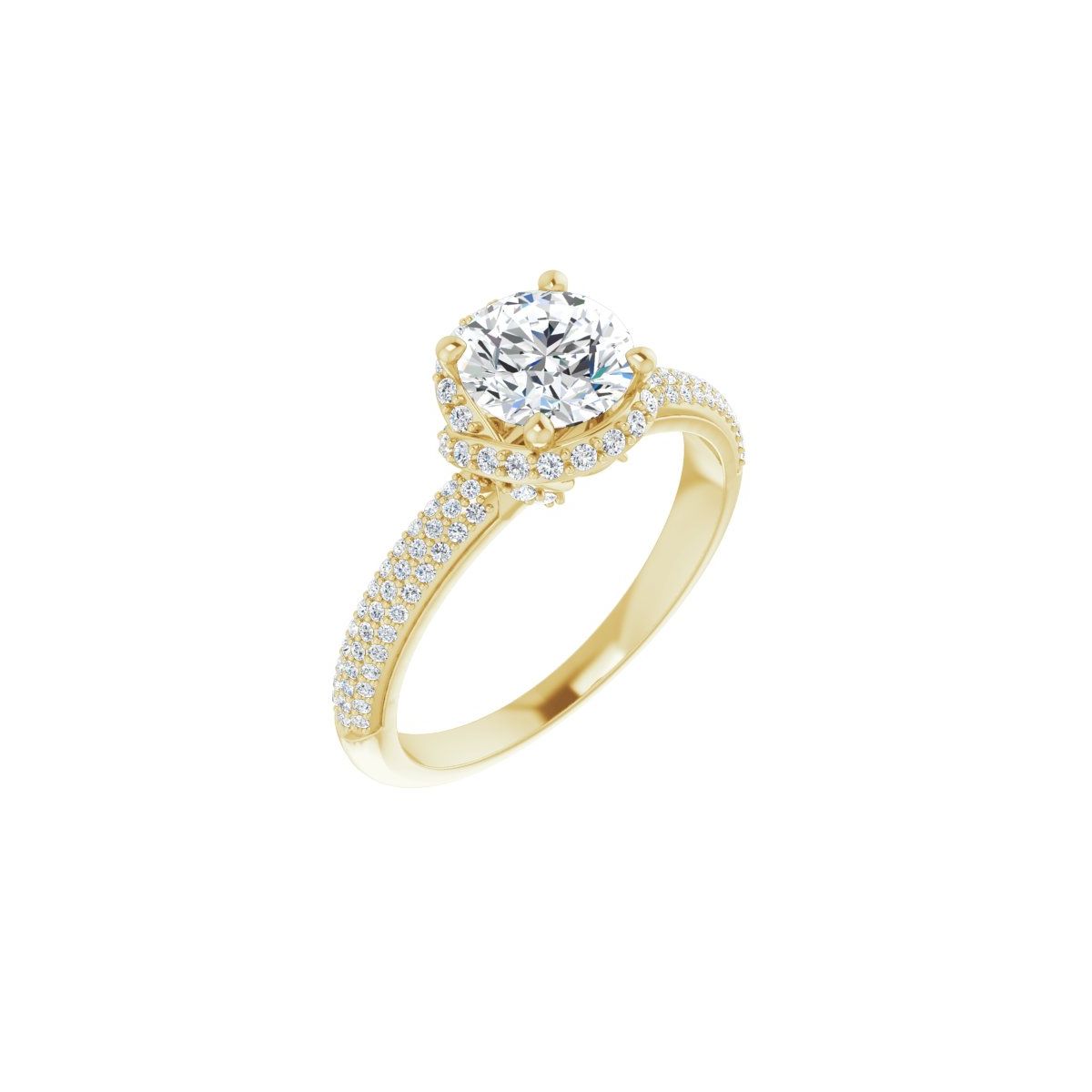 Natural Diamond Round Halo-Style Engagement Ring Semi-Mount - 14K Yellow Gold - Series 123188