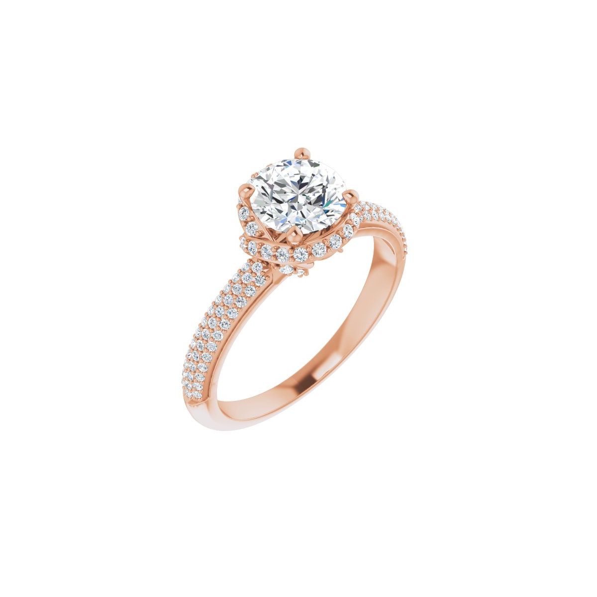 Natural Diamond Round Halo-Style Engagement Ring Semi-Mount - 14K Rose Gold - Series 123188