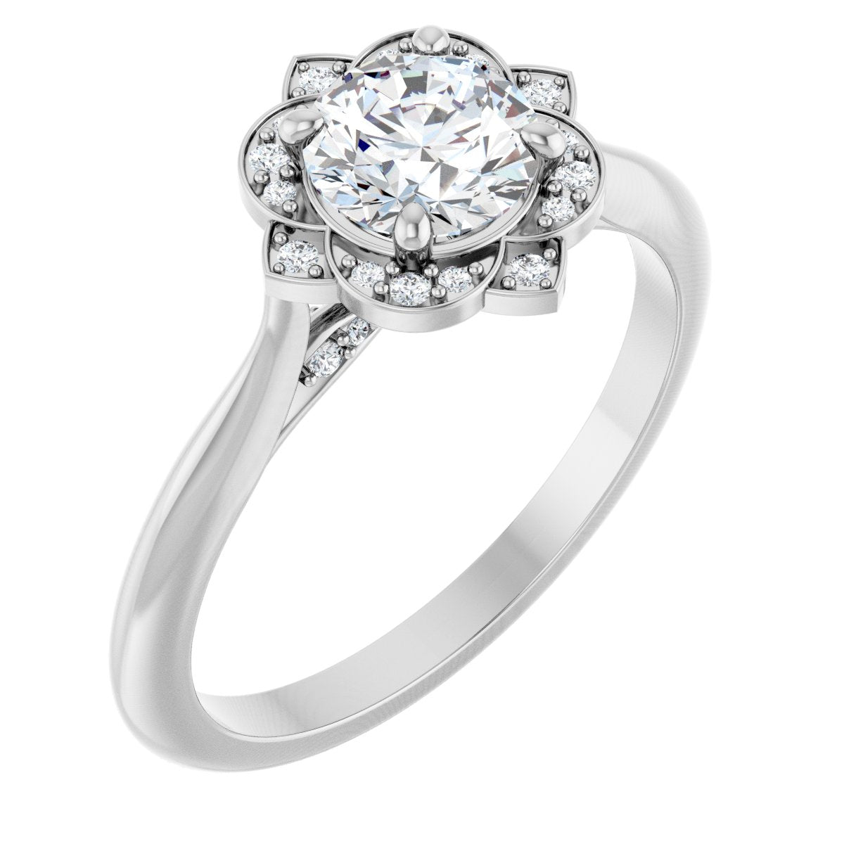 Natural Diamond Round Halo-Style Vintage-Inspired Engagement Ring Semi-Mount - Platinum - Series 123505