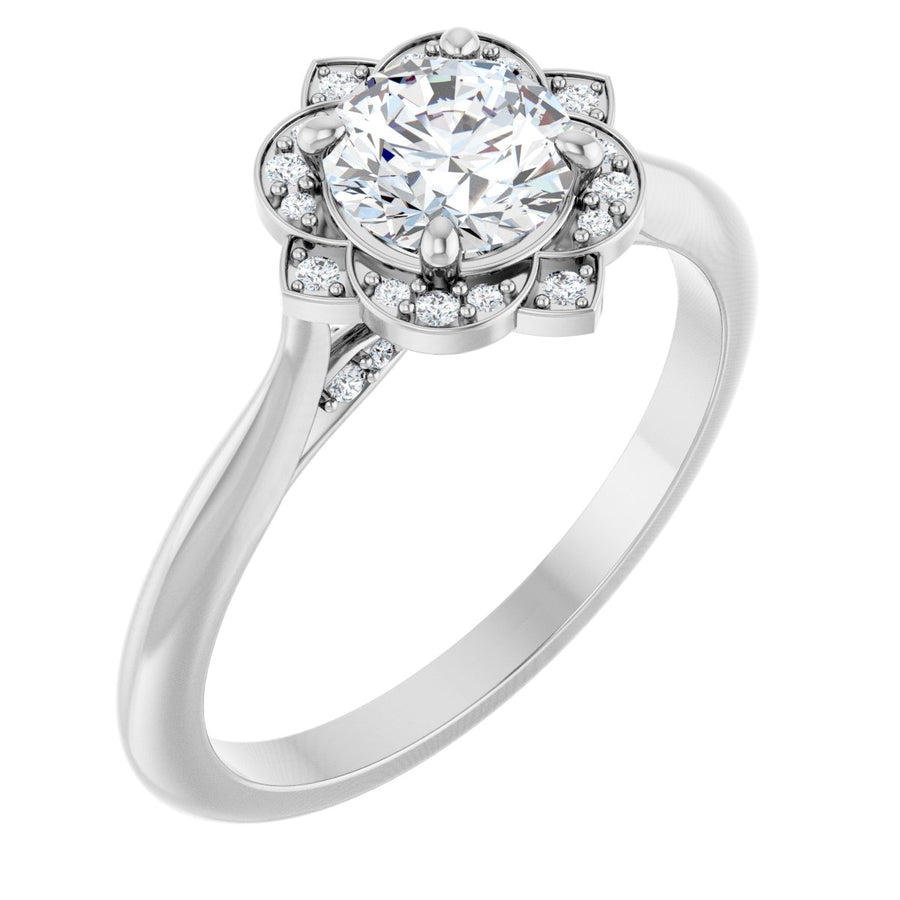 Natural Diamond Round Halo-Style Vintage-Inspired Engagement Ring Semi-Mount - Platinum - Series 123505