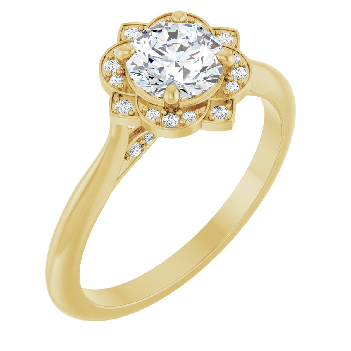Natural Diamond Round Halo-Style Vintage-Inspired Engagement Ring Semi-Mount - 14K Yellow Gold - Series 123505