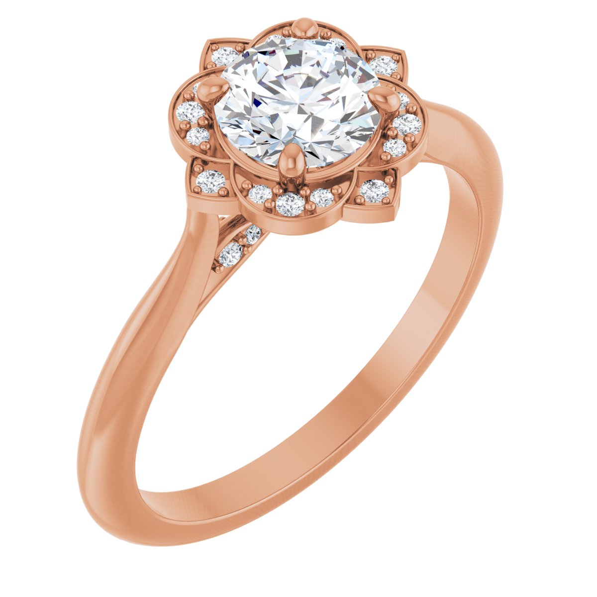 Natural Diamond Round Halo-Style Vintage-Inspired Engagement Ring Semi-Mount - 14K Rose Gold - Series 123505