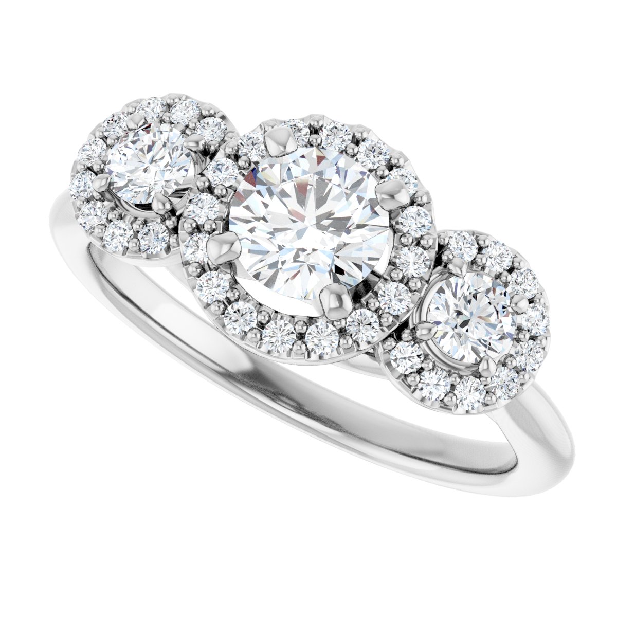 Round Three-Stone Halo-Style Engagement Ring Semi-Mount - gallery - Series 123485