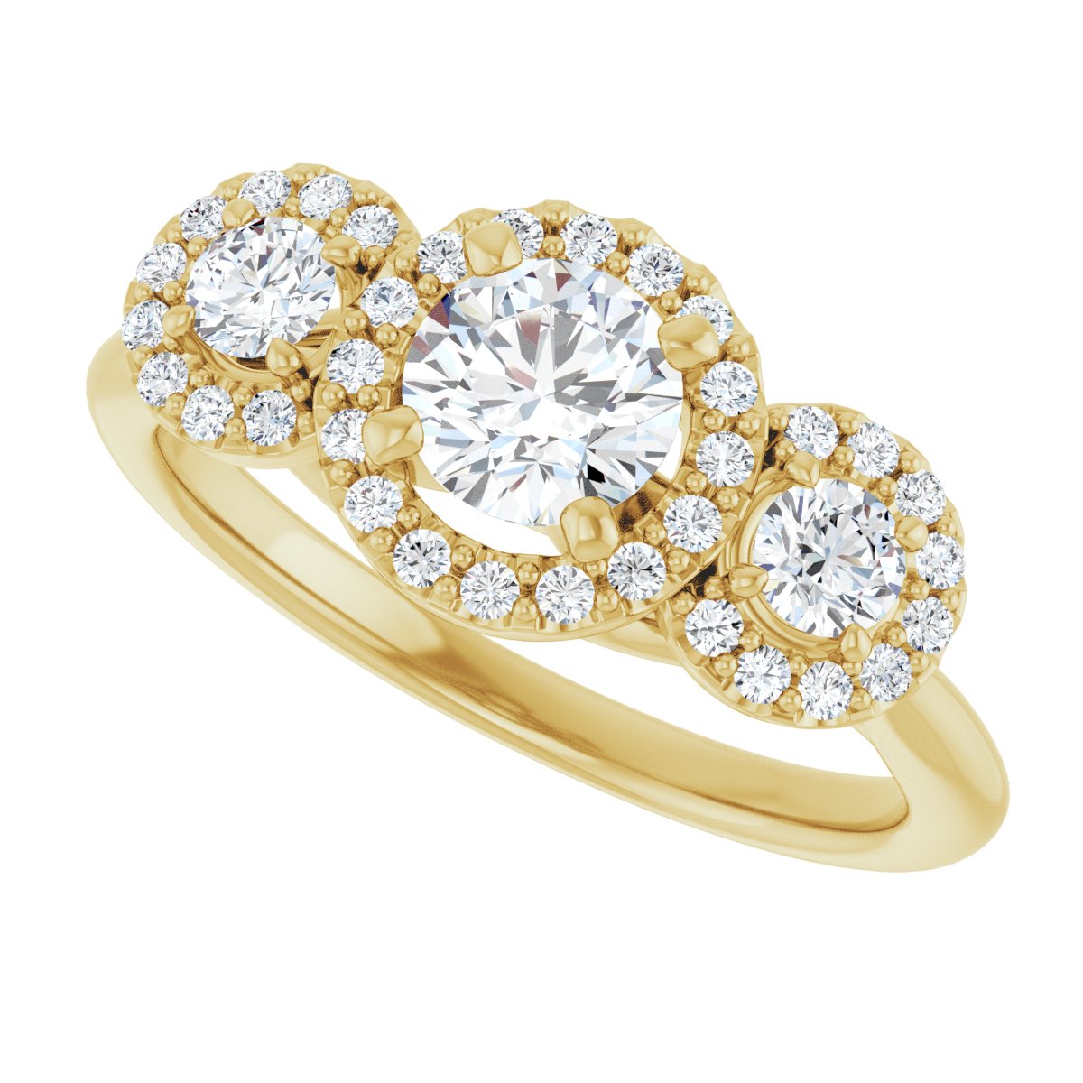 Round Three-Stone Halo-Style Engagement Ring Semi-Mount - gallery - Series 123485