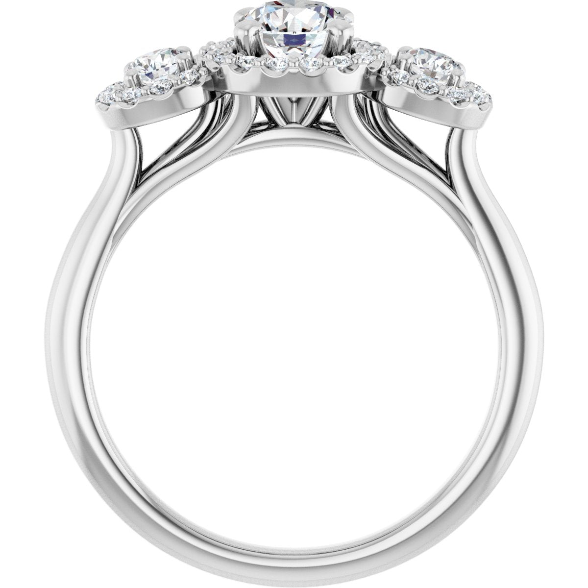 Round Three-Stone Halo-Style Engagement Ring Semi-Mount - gallery - Series 123485