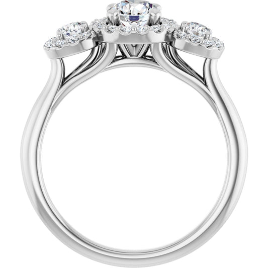 Round Three-Stone Halo-Style Engagement Ring Semi-Mount - gallery - Series 123485