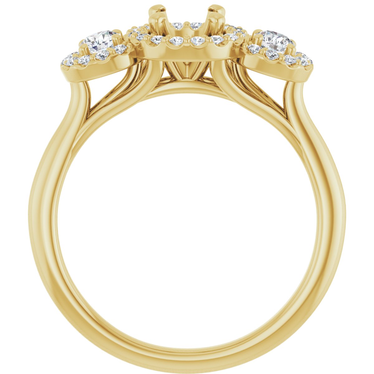 Round Three-Stone Halo-Style Engagement Ring Semi-Mount - gallery - Series 123485