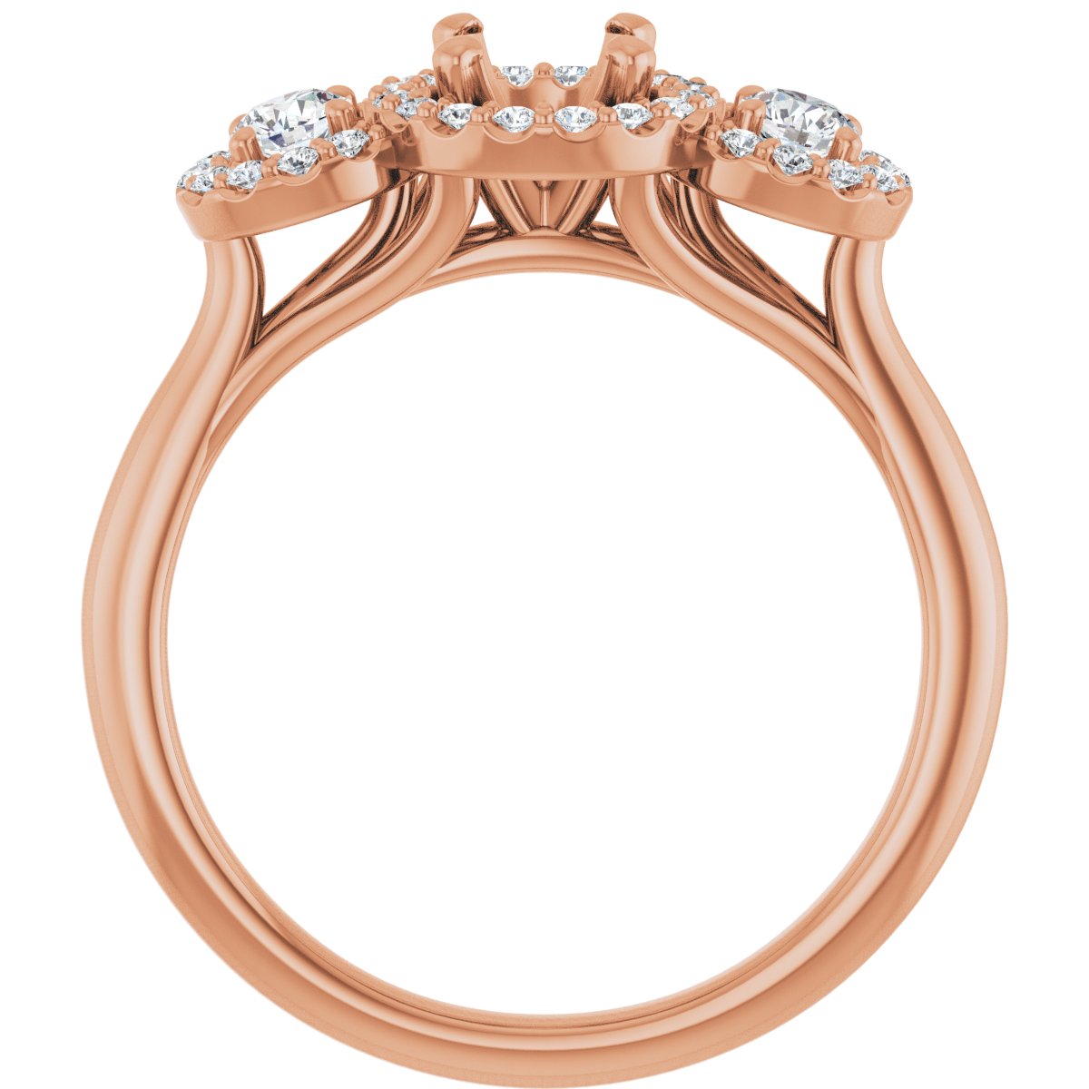 Round Three-Stone Halo-Style Engagement Ring Semi-Mount - gallery - Series 123485