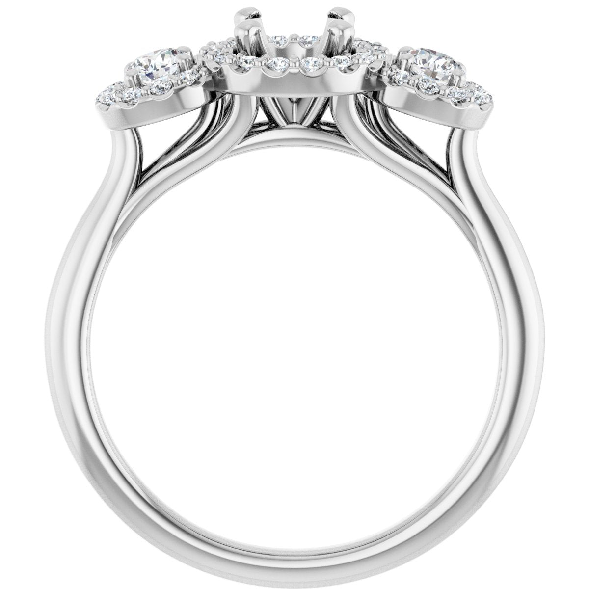 Round Three-Stone Halo-Style Engagement Ring Semi-Mount - gallery - Series 123485
