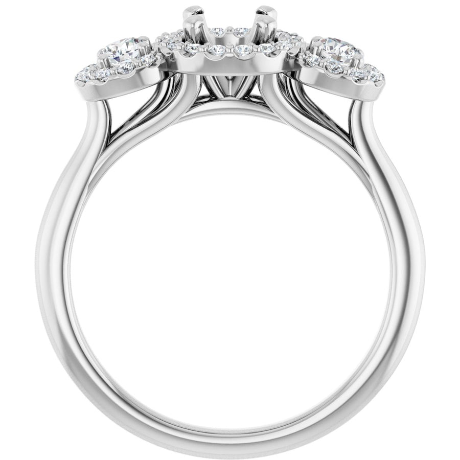 Round Three-Stone Halo-Style Engagement Ring Semi-Mount - gallery - Series 123485