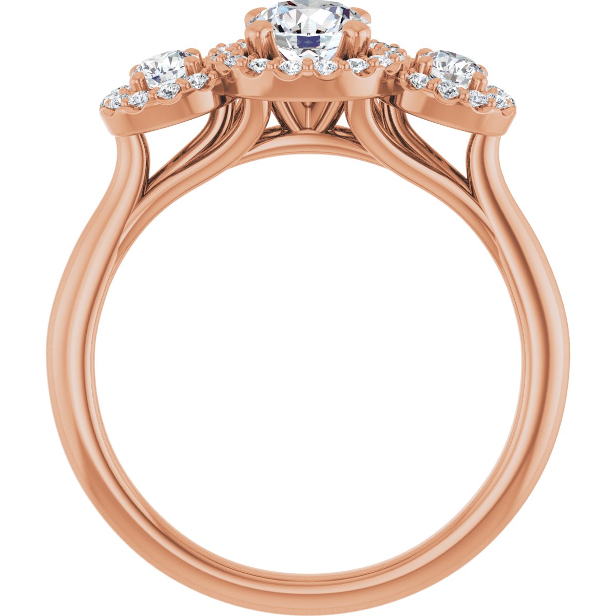 Round Three-Stone Halo-Style Engagement Ring Semi-Mount - gallery - Series 123485