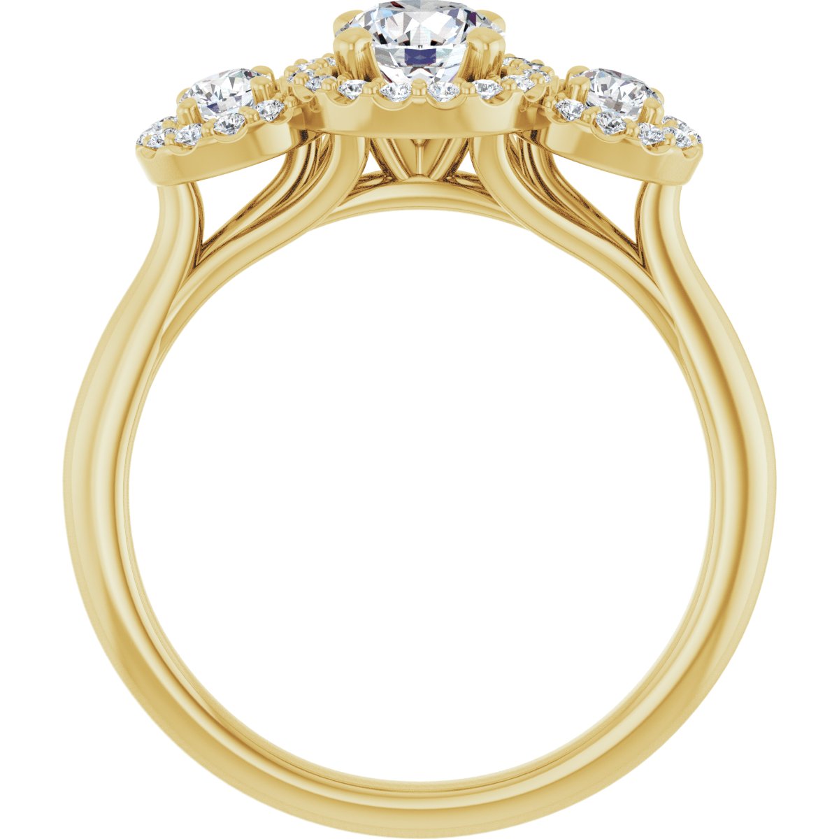 Round Three-Stone Halo-Style Engagement Ring Semi-Mount - gallery - Series 123485