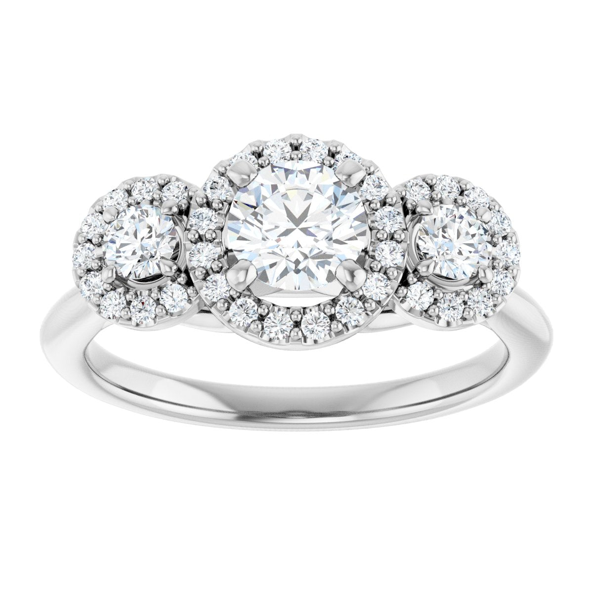 Round Three-Stone Halo-Style Engagement Ring Semi-Mount - gallery - Series 123485