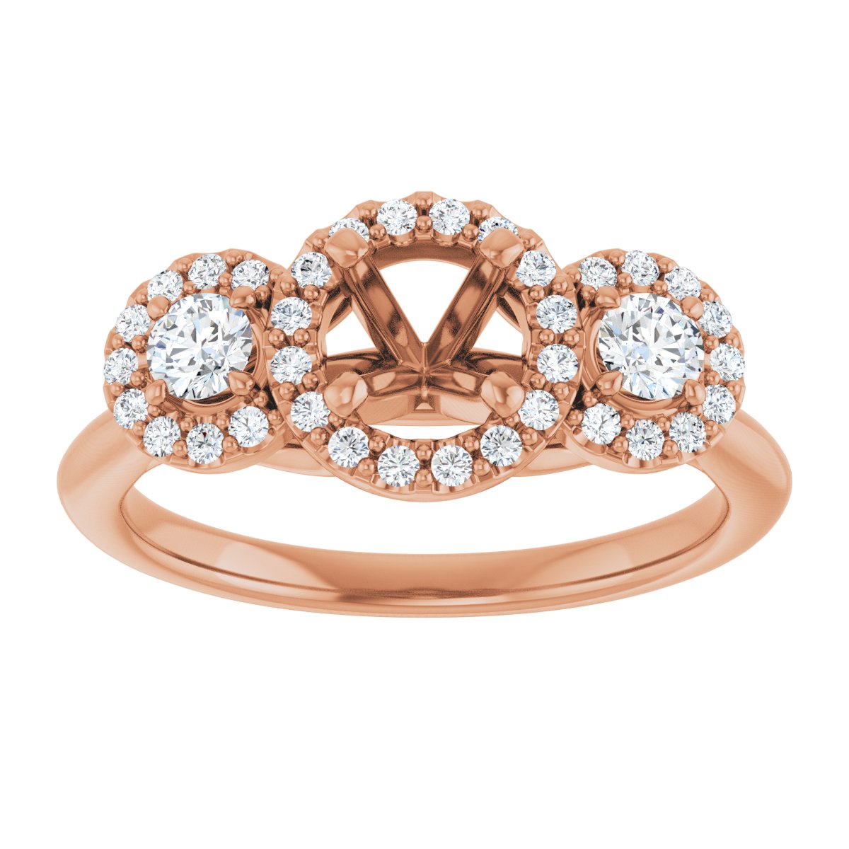 Round Three-Stone Halo-Style Engagement Ring Semi-Mount - gallery - Series 123485