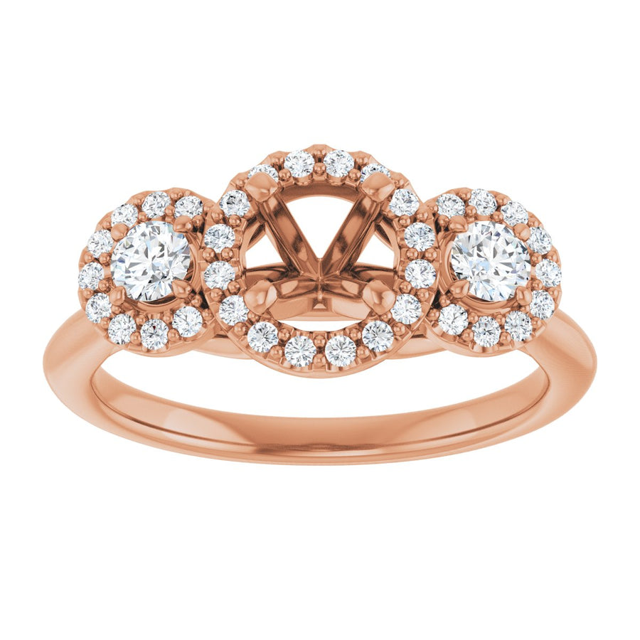 Round Three-Stone Halo-Style Engagement Ring Semi-Mount - gallery - Series 123485