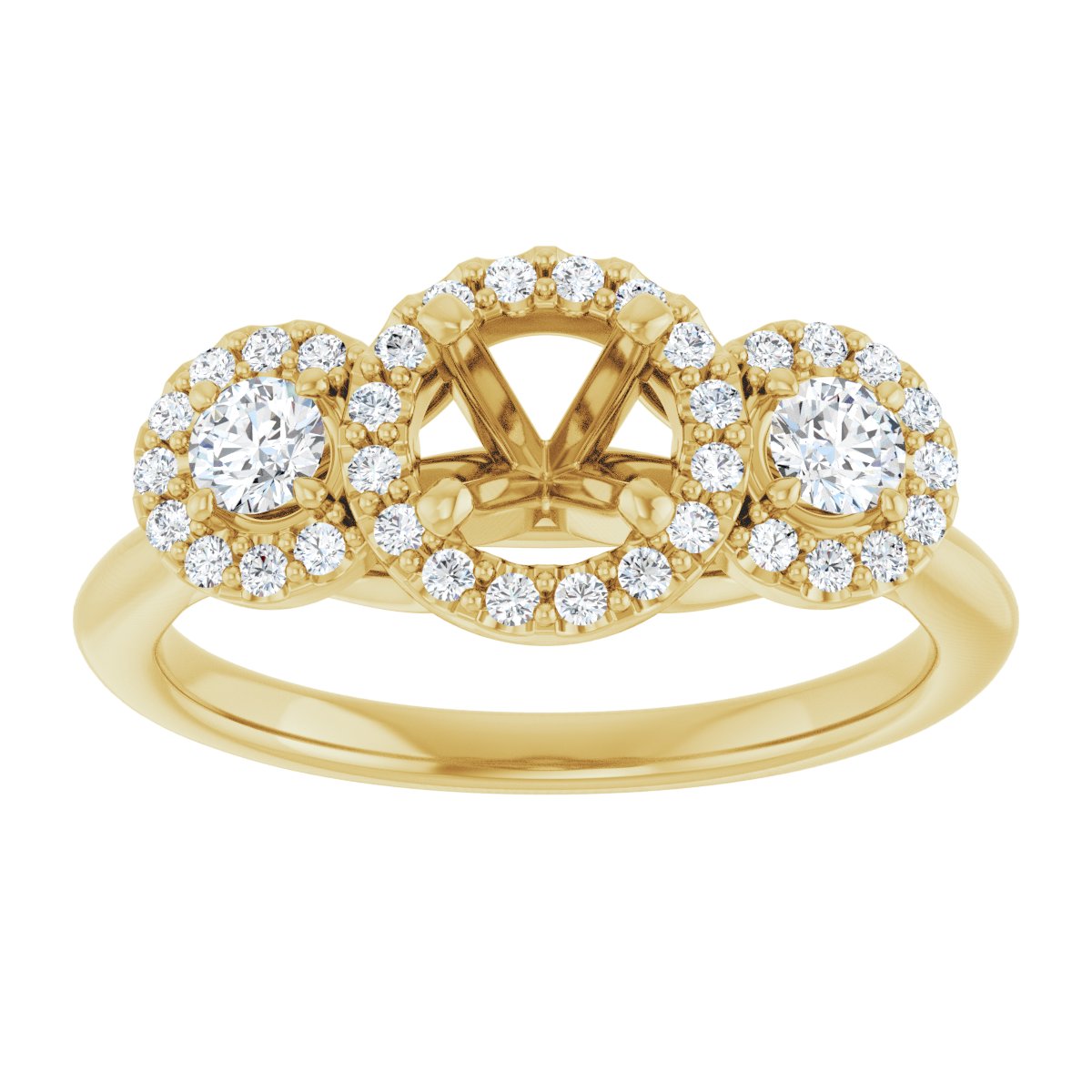 Round Three-Stone Halo-Style Engagement Ring Semi-Mount - gallery - Series 123485