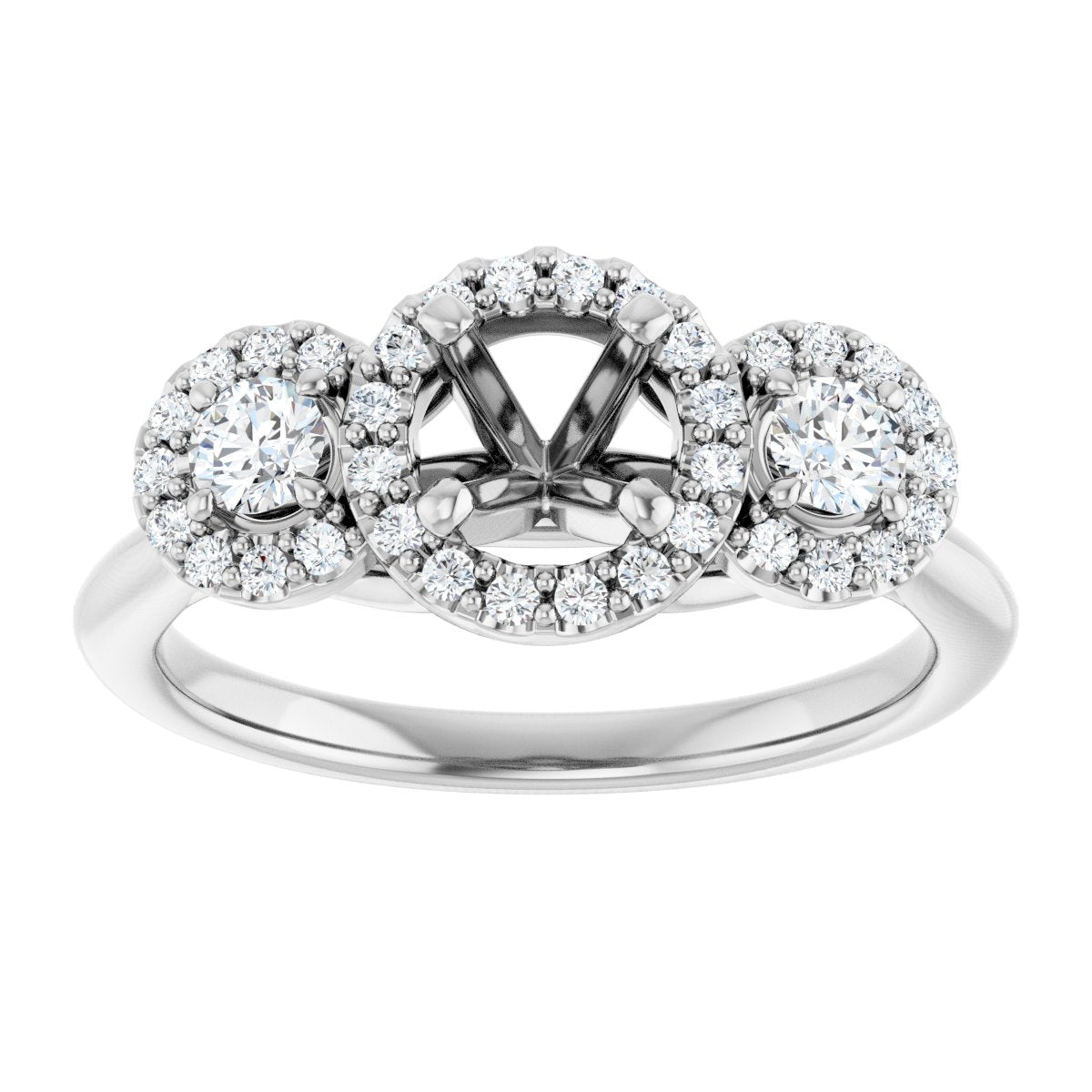 Round Three-Stone Halo-Style Engagement Ring Semi-Mount - gallery - Series 123485