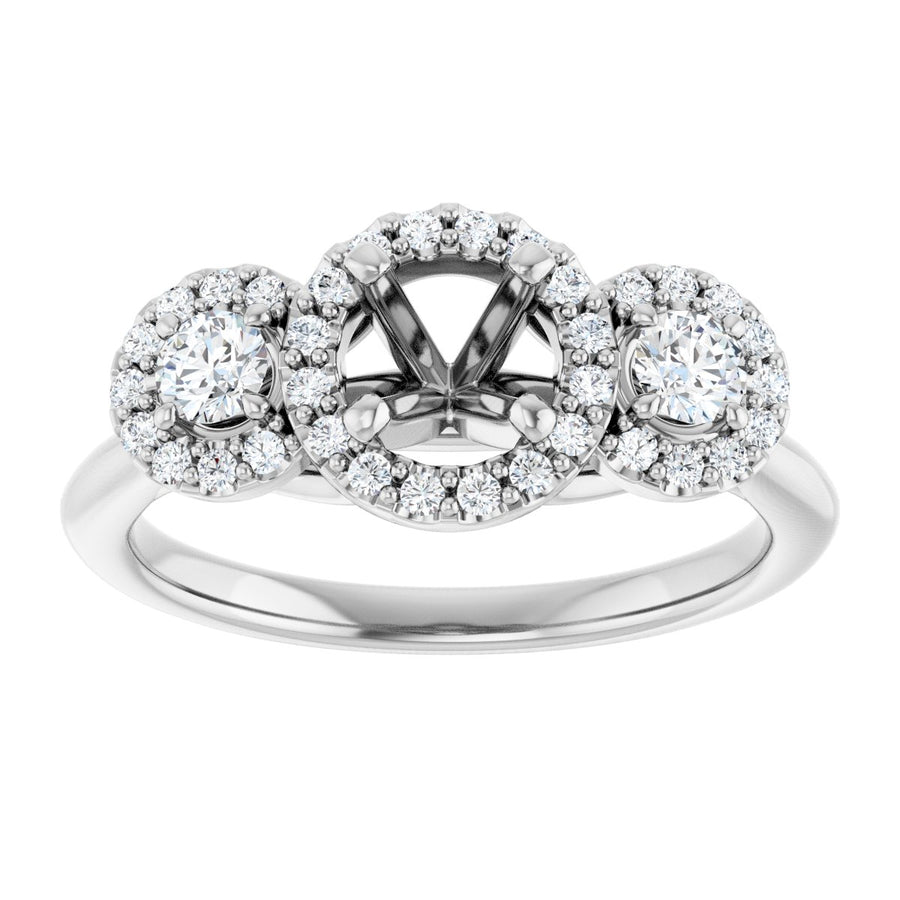 Round Three-Stone Halo-Style Engagement Ring Semi-Mount - gallery - Series 123485