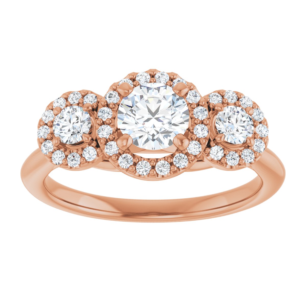 Round Three-Stone Halo-Style Engagement Ring Semi-Mount - gallery - Series 123485