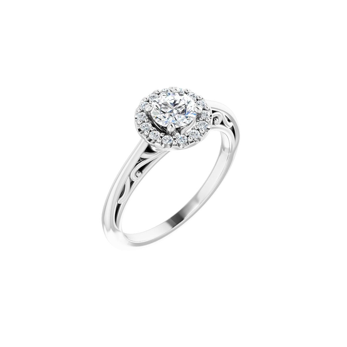 Natural Diamond Round Halo-Style Sculptural Engagement Ring Semi-Mount - Platinum - Series 123482