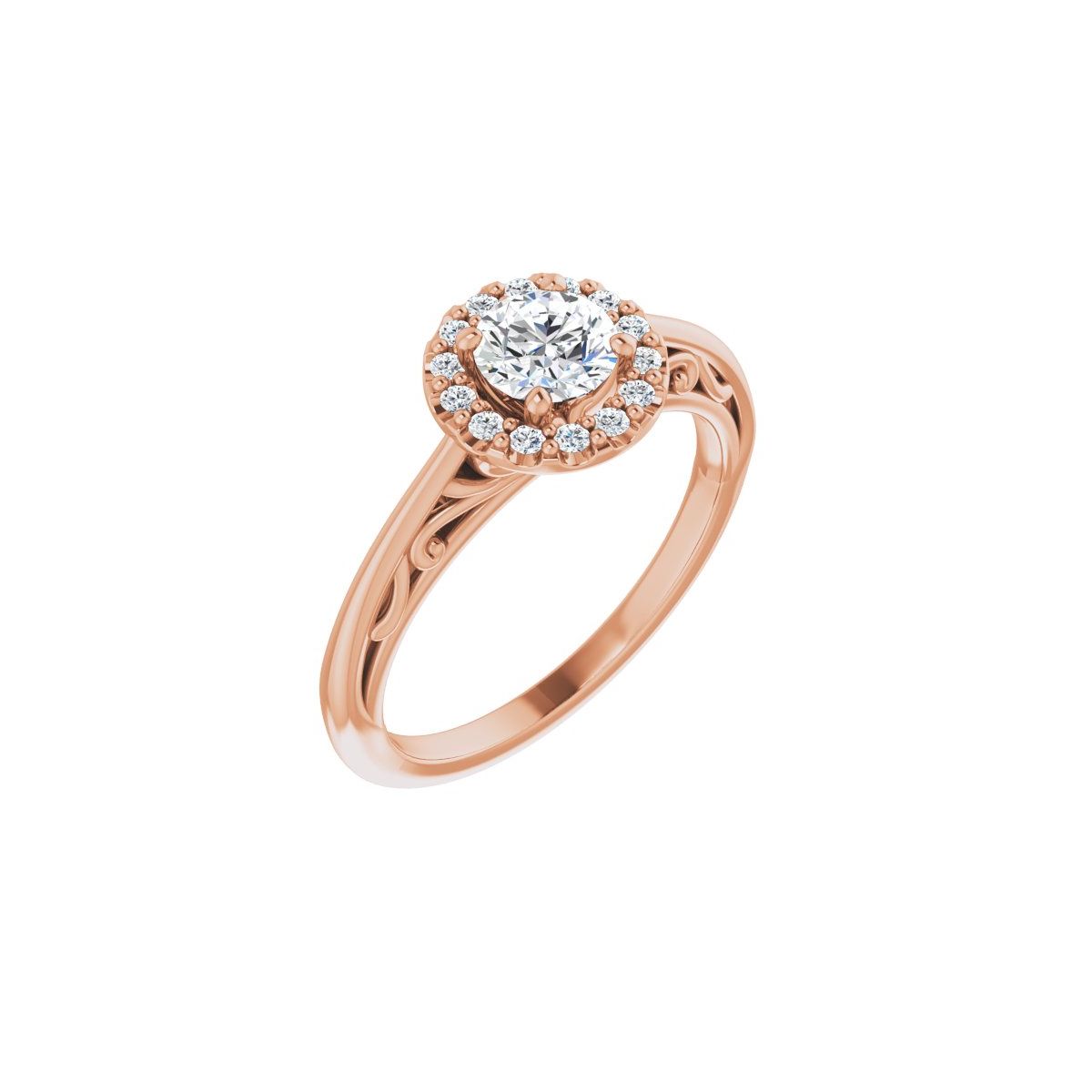 Natural Diamond Round Halo-Style Sculptural Engagement Ring Semi-Mount - 14K Rose Gold - Series 123482