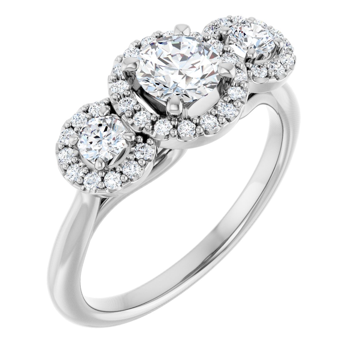 Natural Diamond Round Three-Stone Halo-Style Engagement Ring Semi-Mount - Platinum - Series 123485
