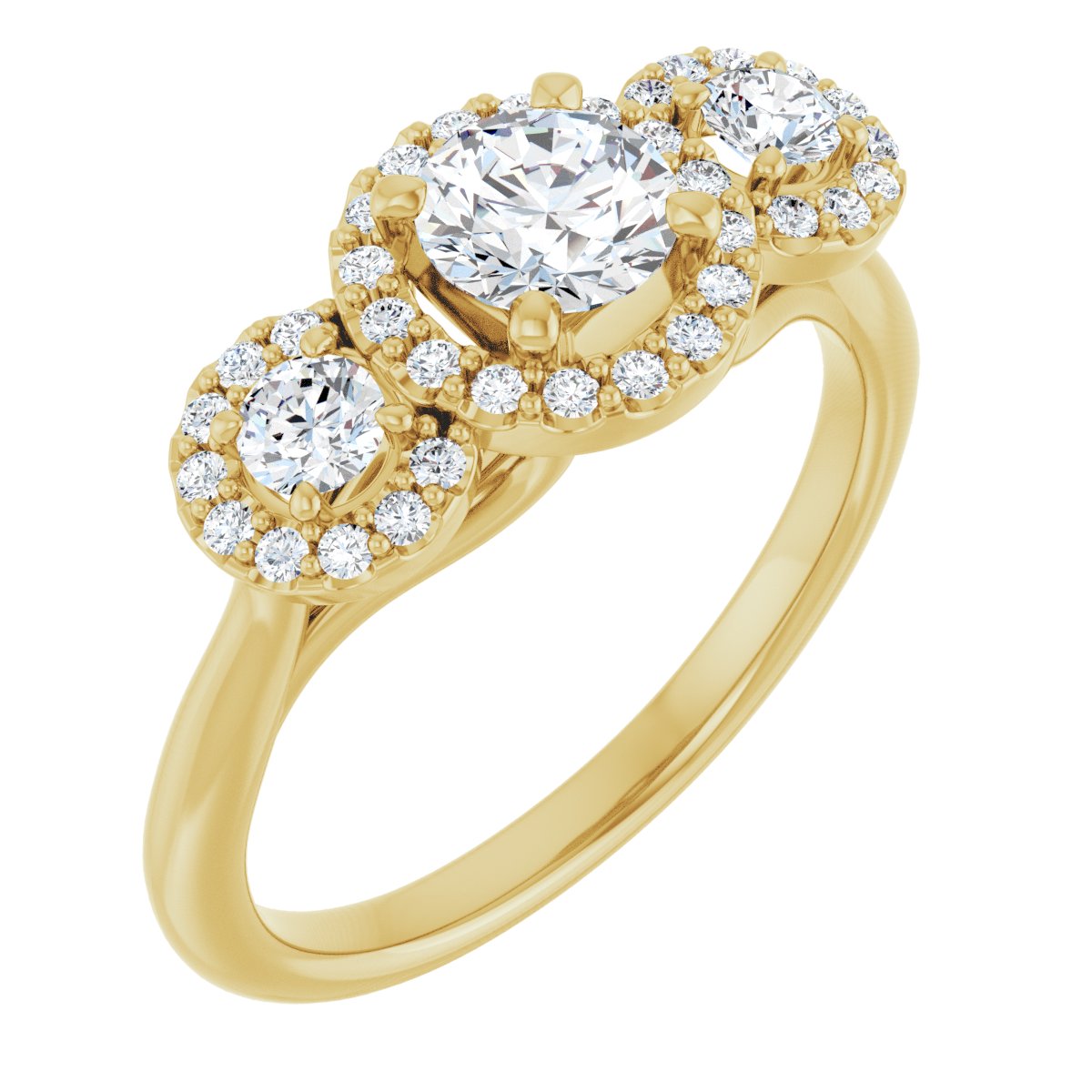Natural Diamond Round Three-Stone Halo-Style Engagement Ring Semi-Mount - 14K Yellow Gold - Series 123485