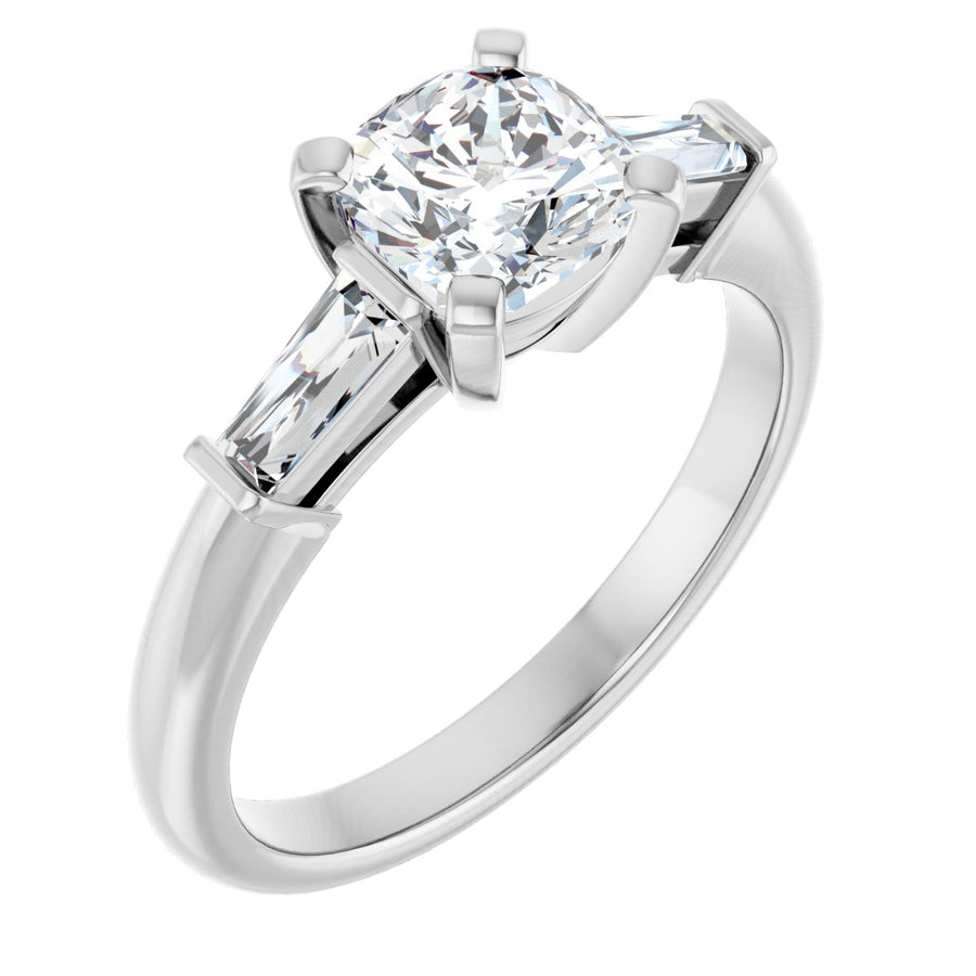 Natural Diamond Cushion Three-Stone Engagement Ring Semi-Mount - Platinum - Series 69706