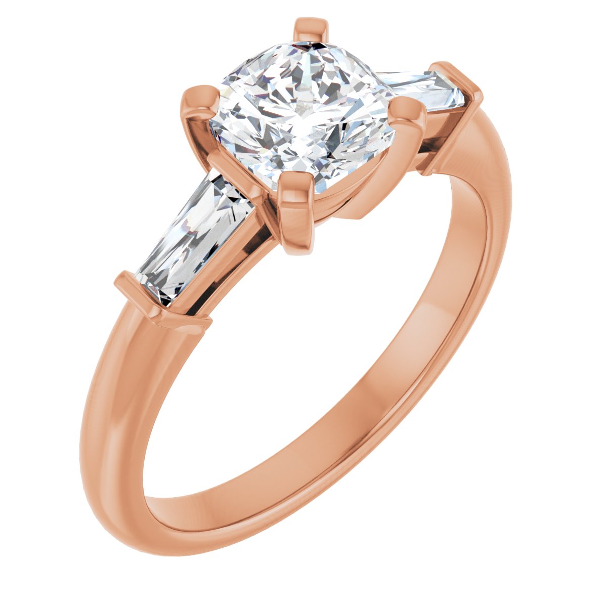 Natural Diamond Cushion Three-Stone Engagement Ring Semi-Mount - 14K Rose Gold - Series 69706