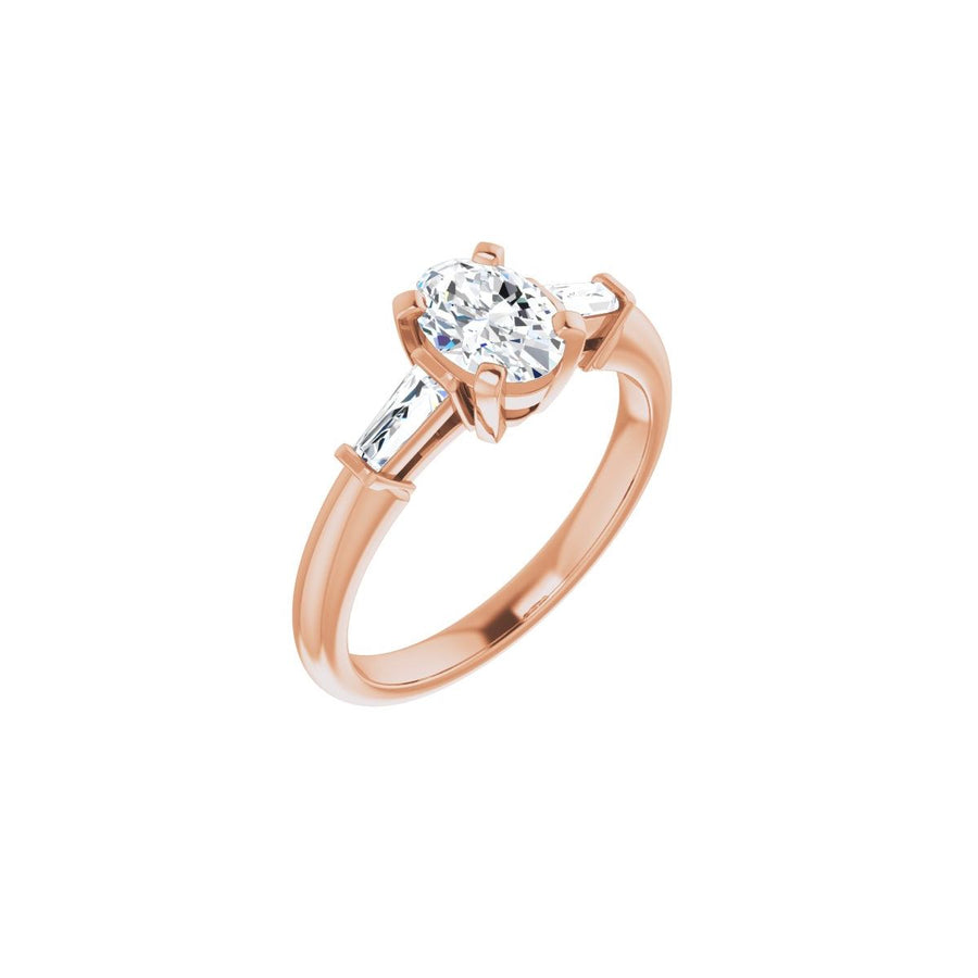 Natural Diamond Oval Three-Stone Engagement Ring Semi-Mount - 14K Rose Gold - Series 69706