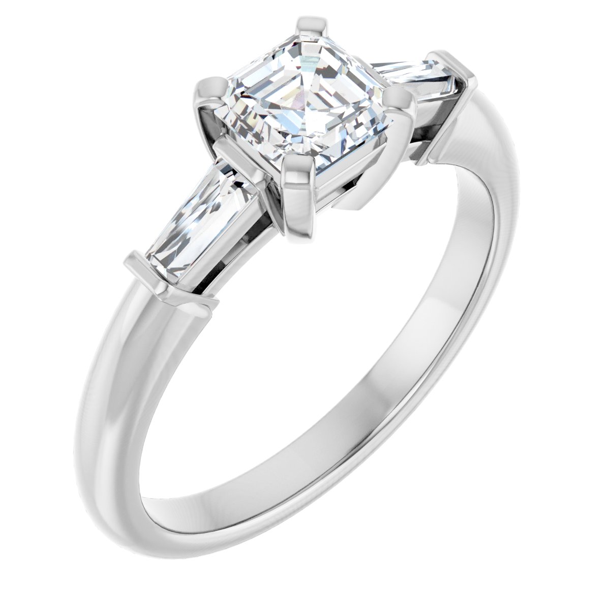 Natural Diamond Asscher Three-Stone Engagement Ring Semi-Mount - Platinum - Series 69706