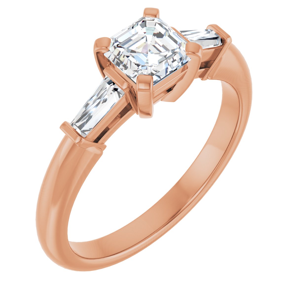 Natural Diamond Asscher Three-Stone Engagement Ring Semi-Mount - 14K Rose Gold - Series 69706
