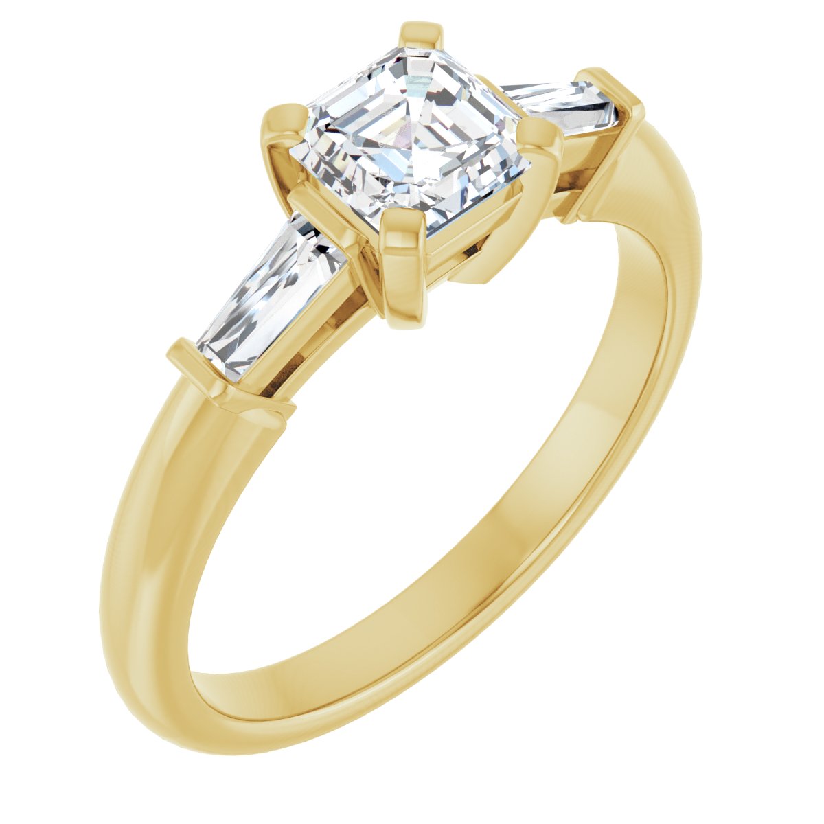 Natural Diamond Asscher Three-Stone Engagement Ring Semi-Mount - 14K Yellow Gold - Series 69706