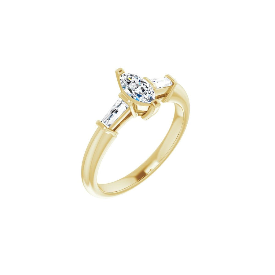 Natural Diamond Marquise Three-Stone Engagement Ring Semi-Mount - 14K Yellow Gold - Series 69706
