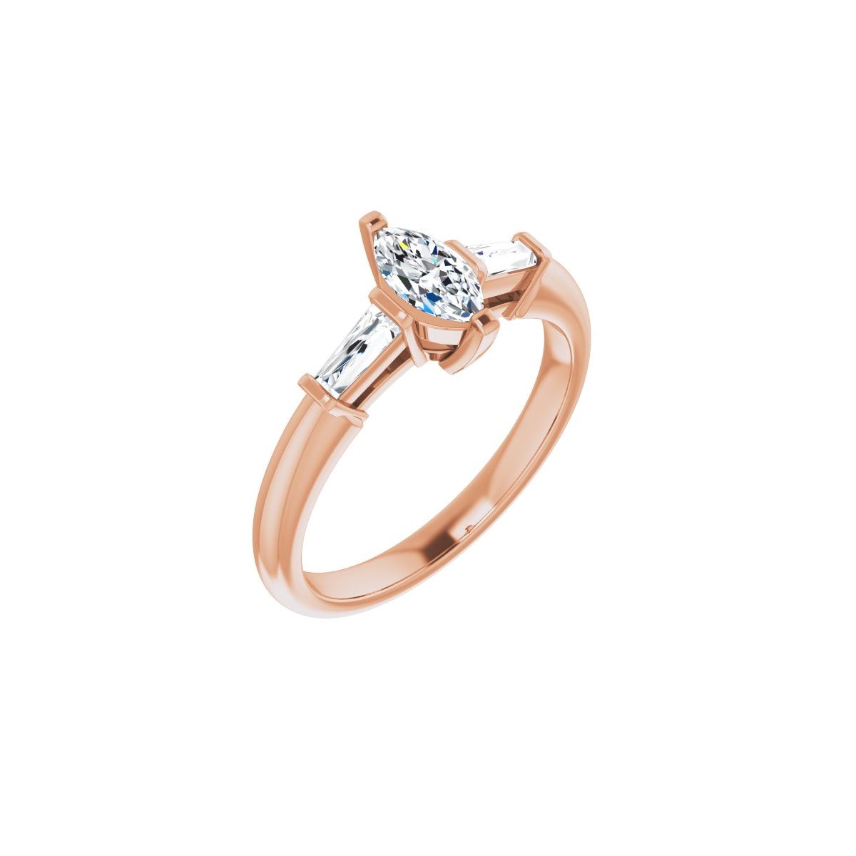Natural Diamond Marquise Three-Stone Engagement Ring Semi-Mount - 14K Rose Gold - Series 69706