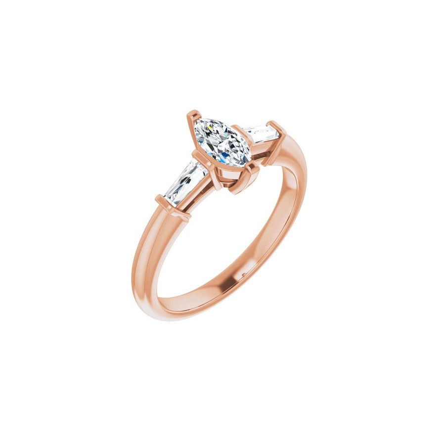 Natural Diamond Marquise Three-Stone Engagement Ring Semi-Mount - 14K Rose Gold - Series 69706