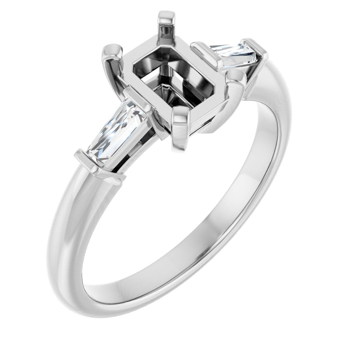 Natural Diamond Emerald Three-Stone Engagement Ring Semi-Mount - Platinum - Series 69706