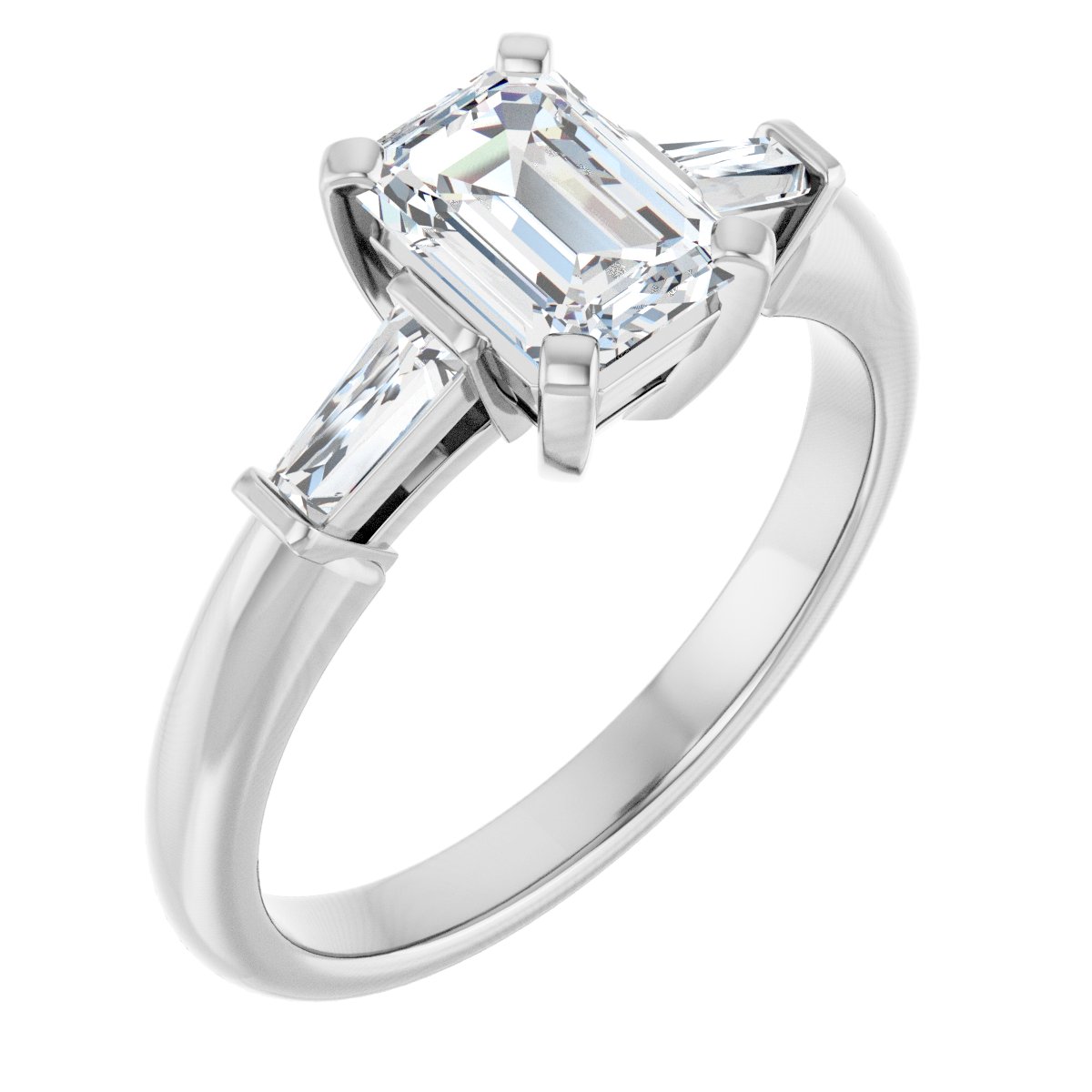 Natural Diamond Emerald Three-Stone Engagement Ring Semi-Mount - 14K White Gold - Series 69706