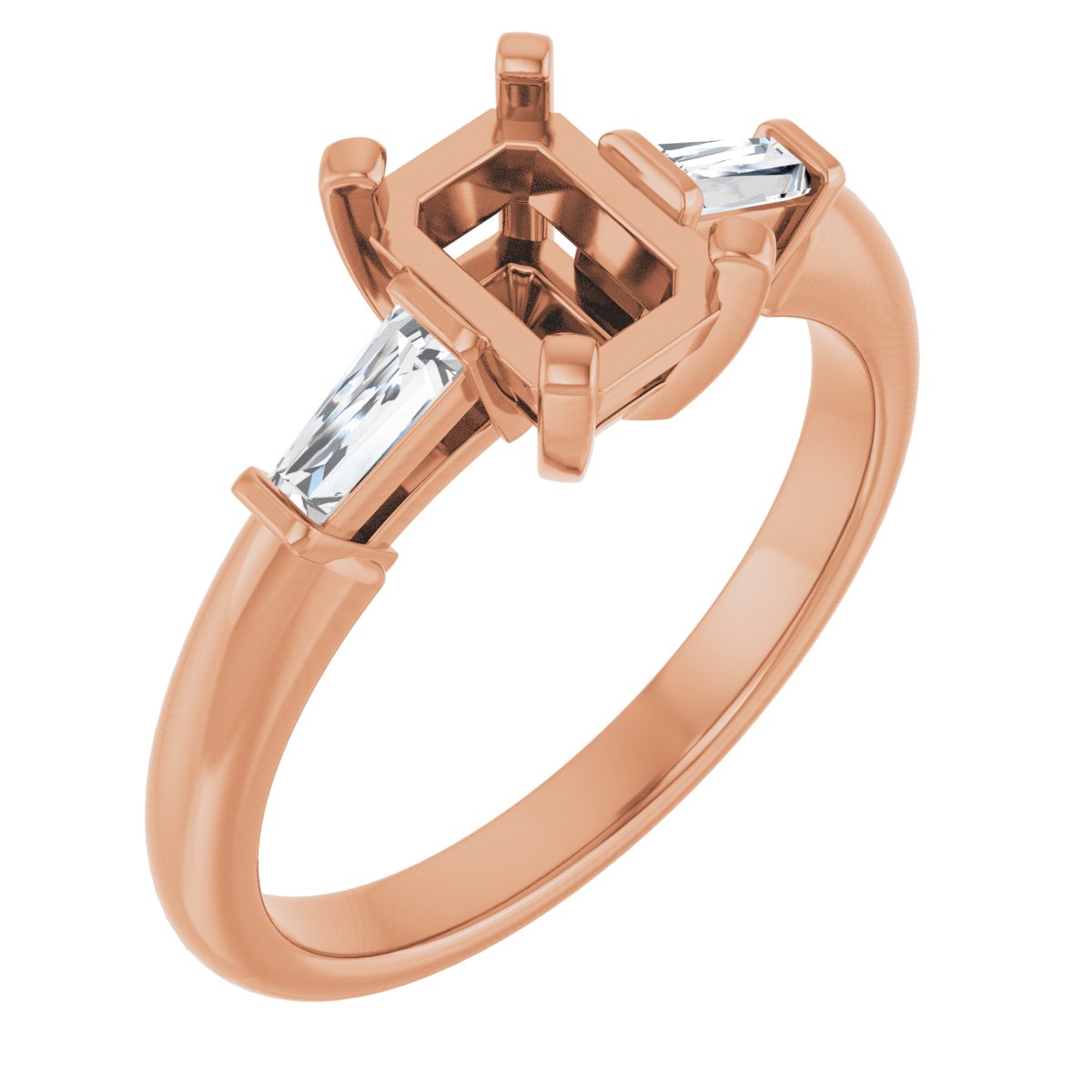 Natural Diamond Emerald Three-Stone Engagement Ring Semi-Mount - 14K Rose Gold - Series 69706