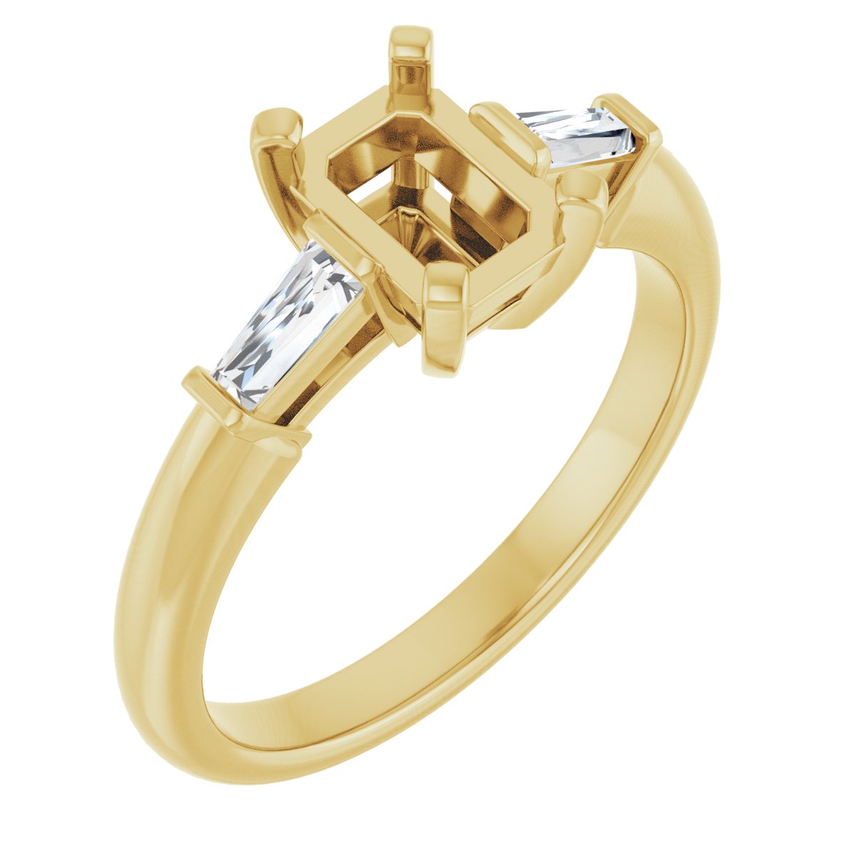Natural Diamond Emerald Three-Stone Engagement Ring Semi-Mount - 14K Yellow Gold - Series 69706