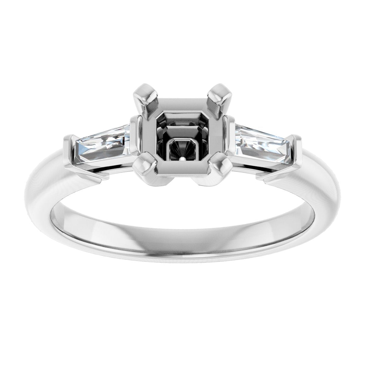 Asscher Three-Stone Engagement Ring Semi-Mount - gallery - Series 69706