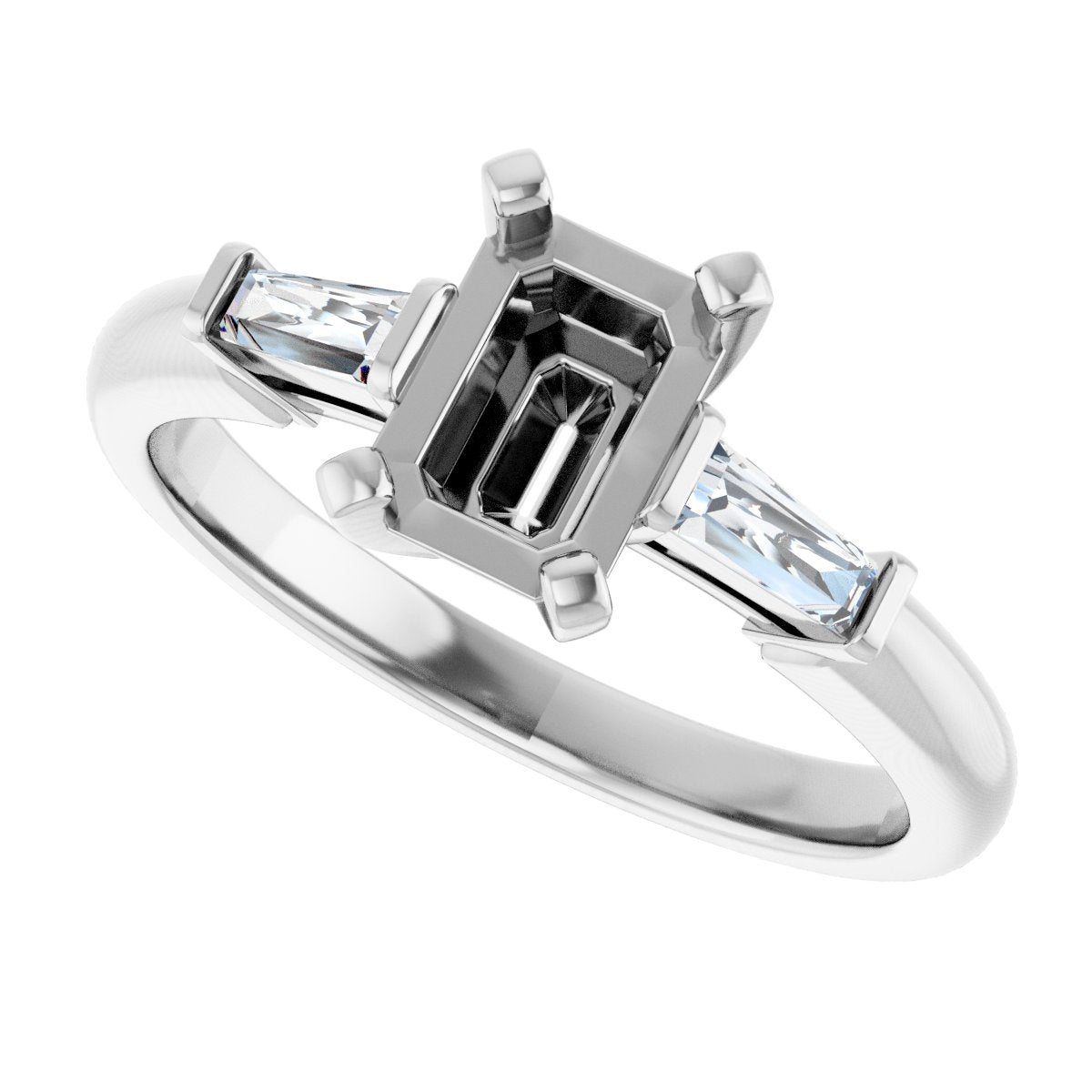 Emerald Three-Stone Engagement Ring Semi-Mount - gallery - Series 69706