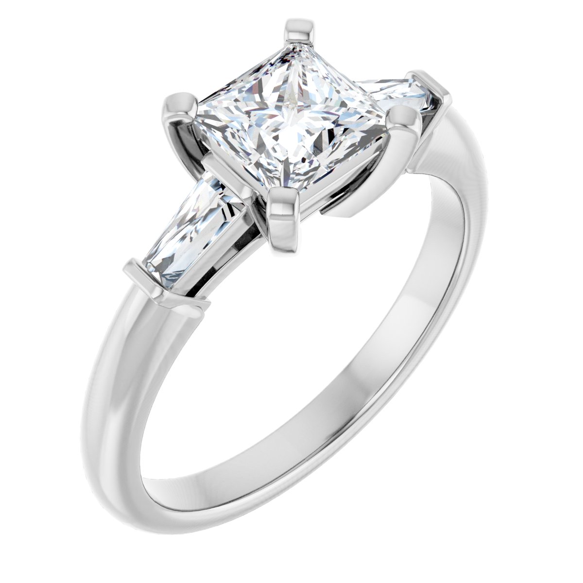Natural Diamond Square Three-Stone Engagement Ring Semi-Mount - Platinum - Series 69706