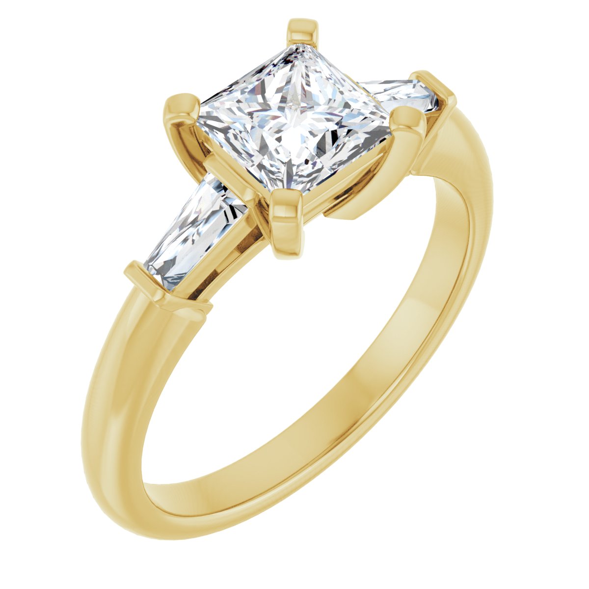 Natural Diamond Square Three-Stone Engagement Ring Semi-Mount - 14K Yellow Gold - Series 69706
