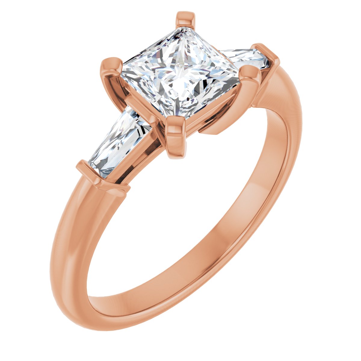 Natural Diamond Square Three-Stone Engagement Ring Semi-Mount - 14K Rose Gold - Series 69706