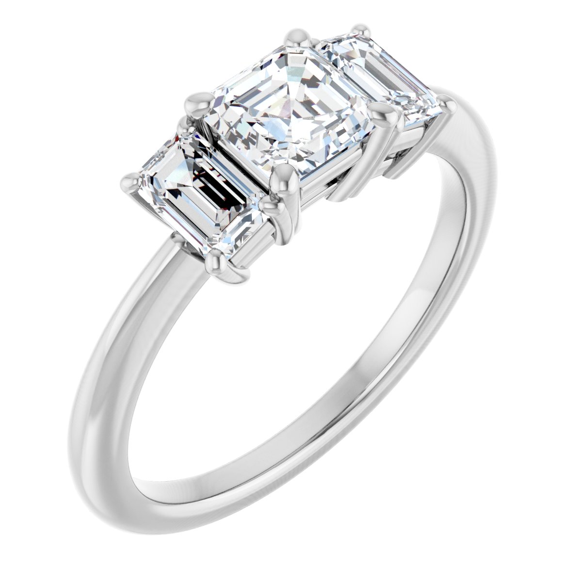 Natural Diamond Asscher Three-Stone Engagement Ring Semi-Mount - Platinum - Series 121986