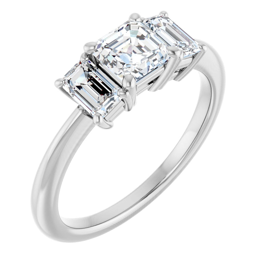 Natural Diamond Asscher Three-Stone Engagement Ring Semi-Mount - Platinum - Series 121986